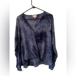 Pink Lily‎ Linen Blue Tie Dye L Wrap Top Blouse